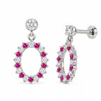 Pink Stone Dangle 925 Sterling Silver Earrings – Elegant Oval Halo Design