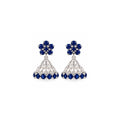 925 Sterling Silver Blue Stone Jhumka Earrings – Elegant Floral Design