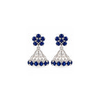 925 Sterling Silver Blue Stone Jhumka Earrings – Elegant Floral Design