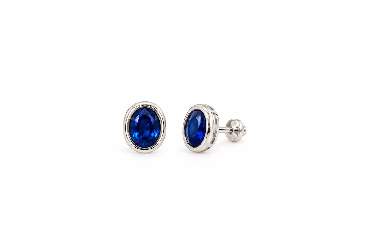 925 Sterling Silver Blue Oval Stud Earrings for Women