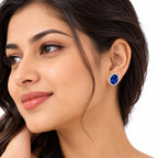 925 Sterling Silver Blue Oval Stud Earrings for Women