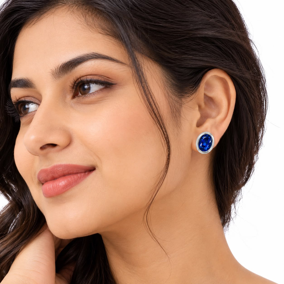 925 Sterling Silver Blue Oval Stud Earrings for Women