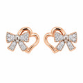 Rose Gold Plated Bow Heart 925 Sterling Silver Stud Earrings