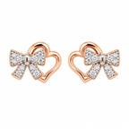 Rose Gold Plated Bow Heart 925 Sterling Silver Stud Earrings