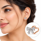 Rose Gold Plated Bow Heart 925 Sterling Silver Stud Earrings
