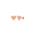 Rose Gold Plated Heart 925 Sterling Silver Stud Earrings with Crystal Accents