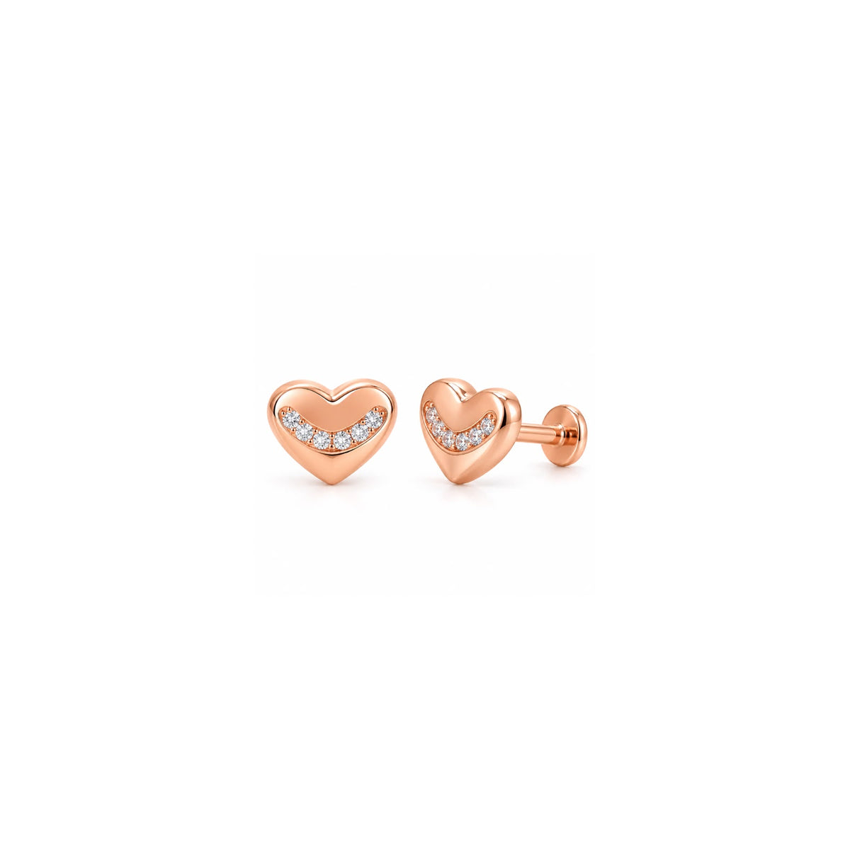 Rose Gold Plated Heart 925 Sterling Silver Stud Earrings with Crystal Accents