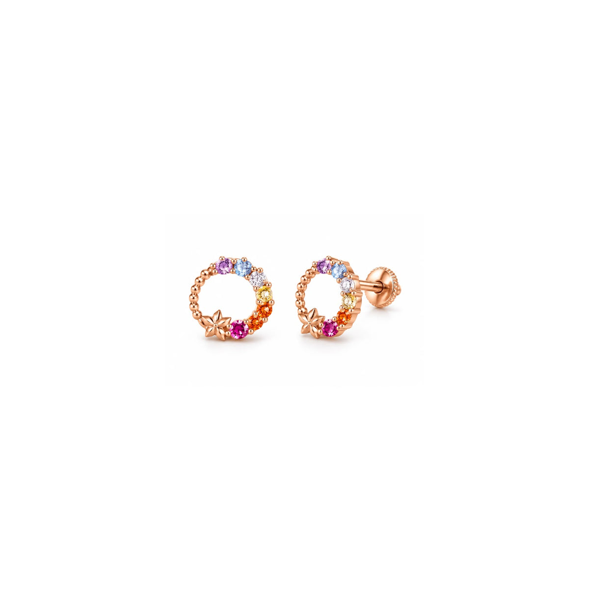 Rose Gold Plated Multicolour 925 Sterling Silver Hoop Stud Earrings