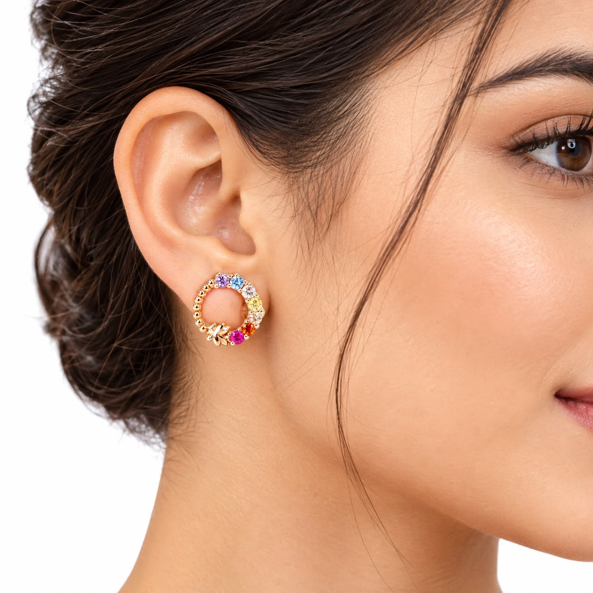 Rose Gold Plated Multicolour 925 Sterling Silver Hoop Stud Earrings