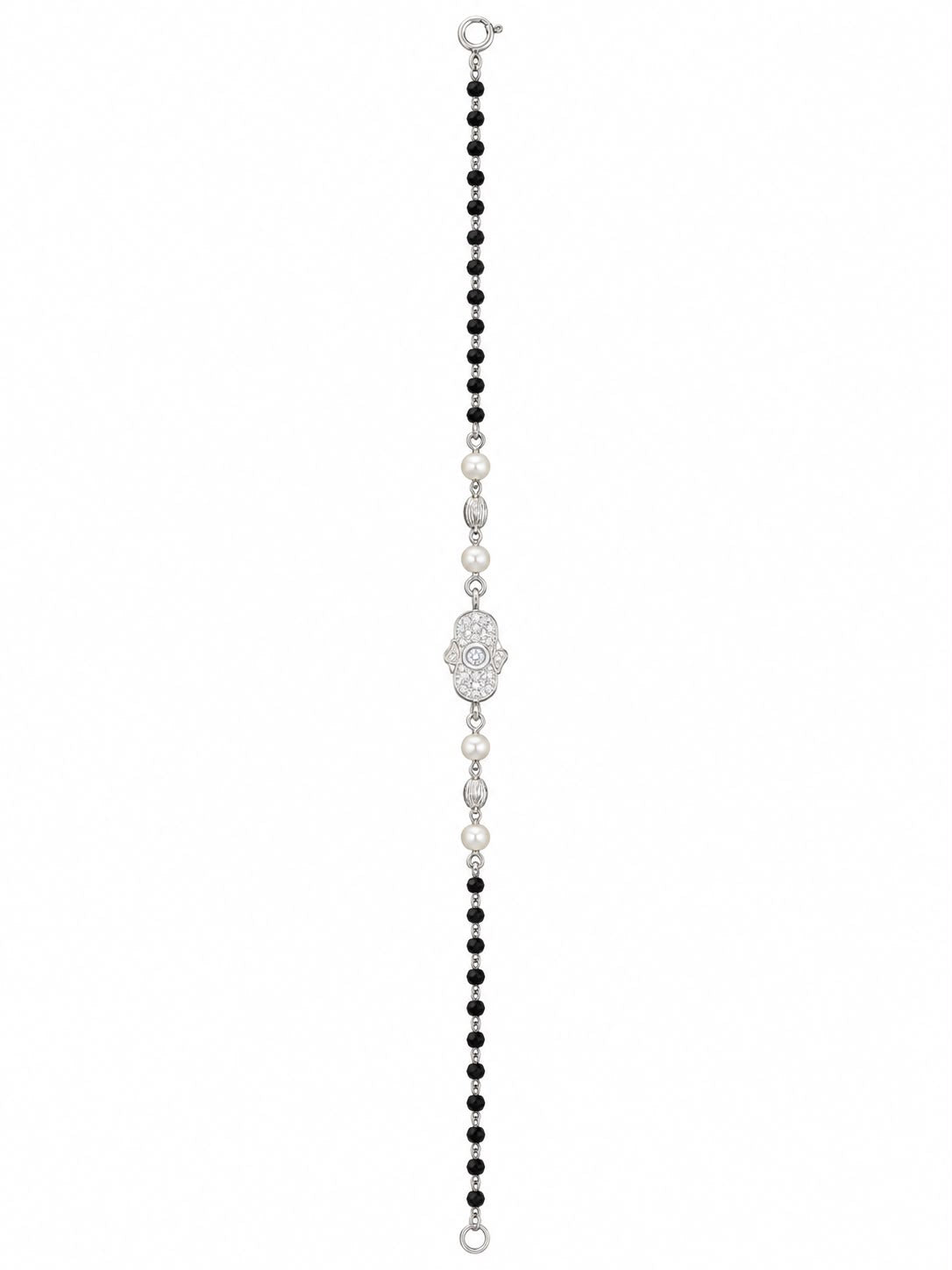 925 Silver Black Bead & Pearl Bracelet