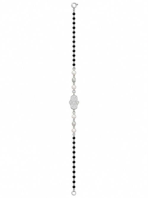 925 Silver Black Bead & Pearl Bracelet
