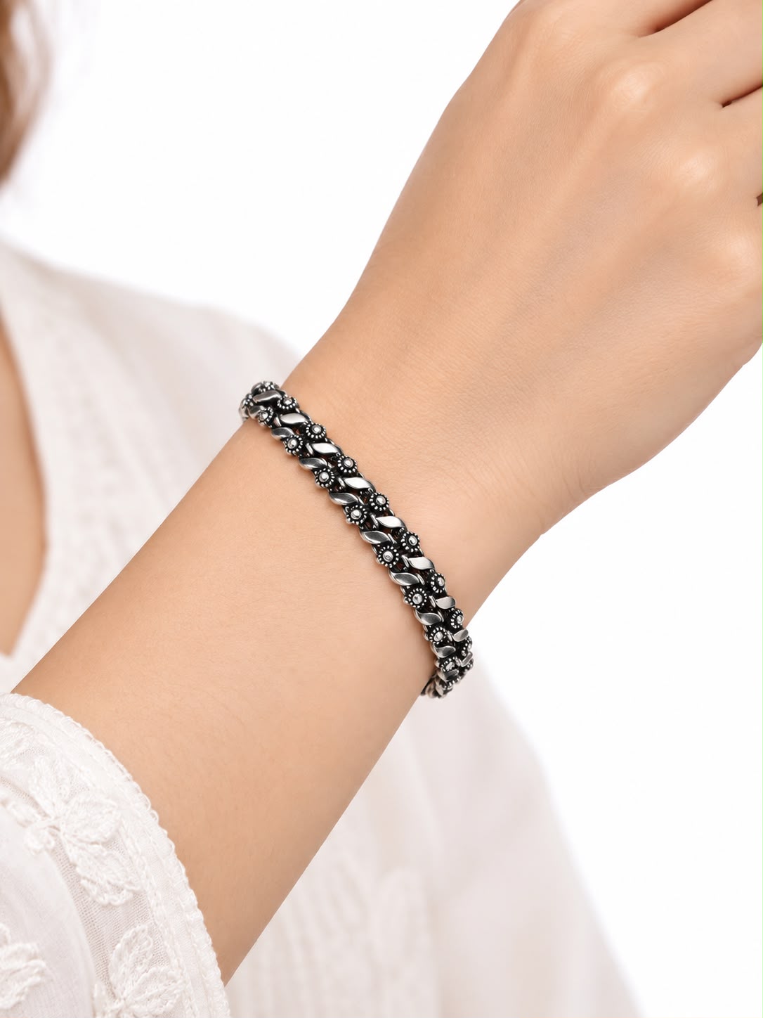 925 Silver Antique Floral Bracelet