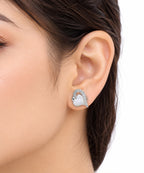 925 Sterling Silver Heart Stud Earrings with White Pearl and Sparkling Stones