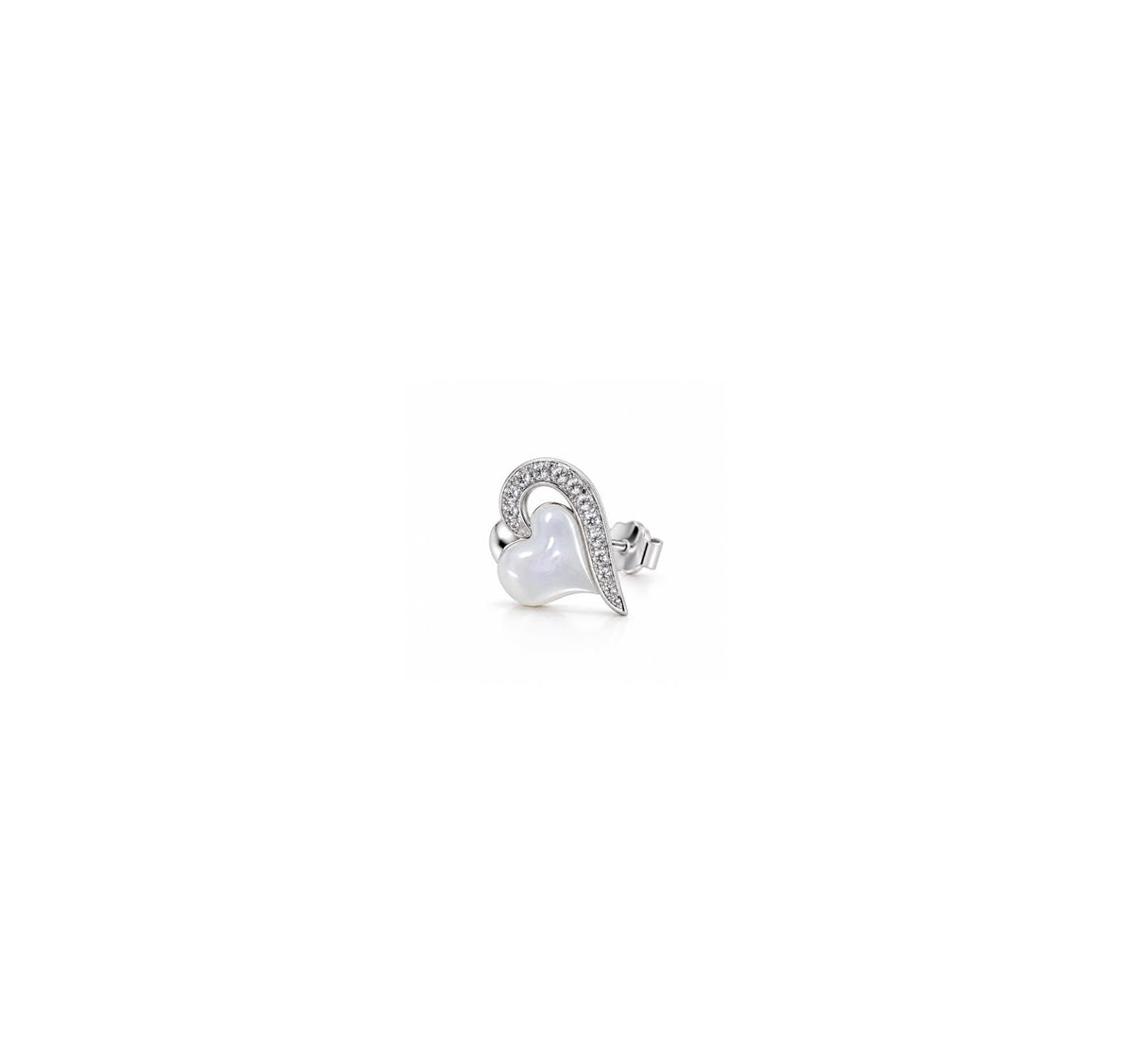 925 Sterling Silver Heart Stud Earrings with White Pearl and Sparkling Stones