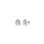 925 Sterling Silver Heart Stud Earrings with White Pearl and Sparkling Stones