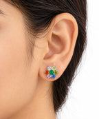 925 Sterling Silver Multicolour Flower Stud Earrings
