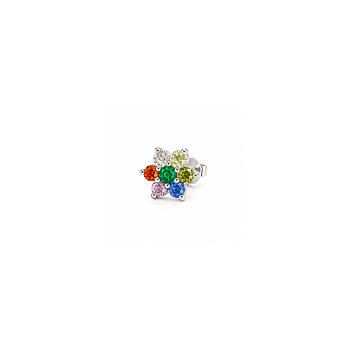 925 Sterling Silver Multicolour Flower Stud Earrings