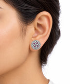 925 Sterling Silver Antique Floral Stud Earrings with Maroon Stones