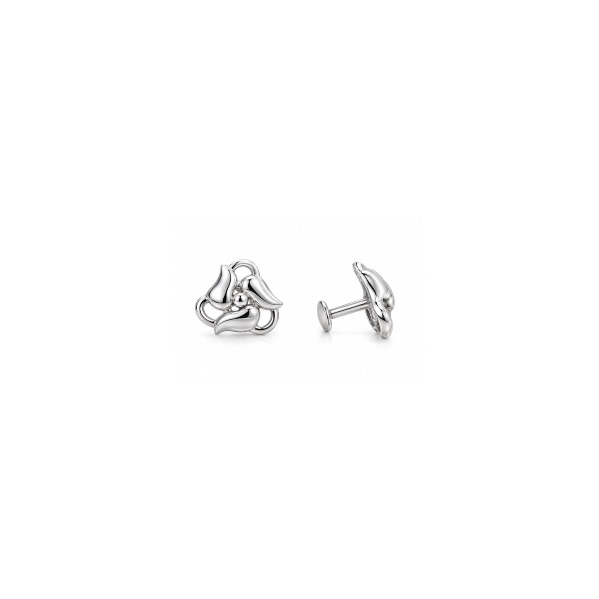 Elegant 925 Sterling Silver Abstract Floral Stud Earrings – Modern Minimalist Design