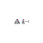 925 Sterling Silver Multicolour Triangular Floral Stud Earrings