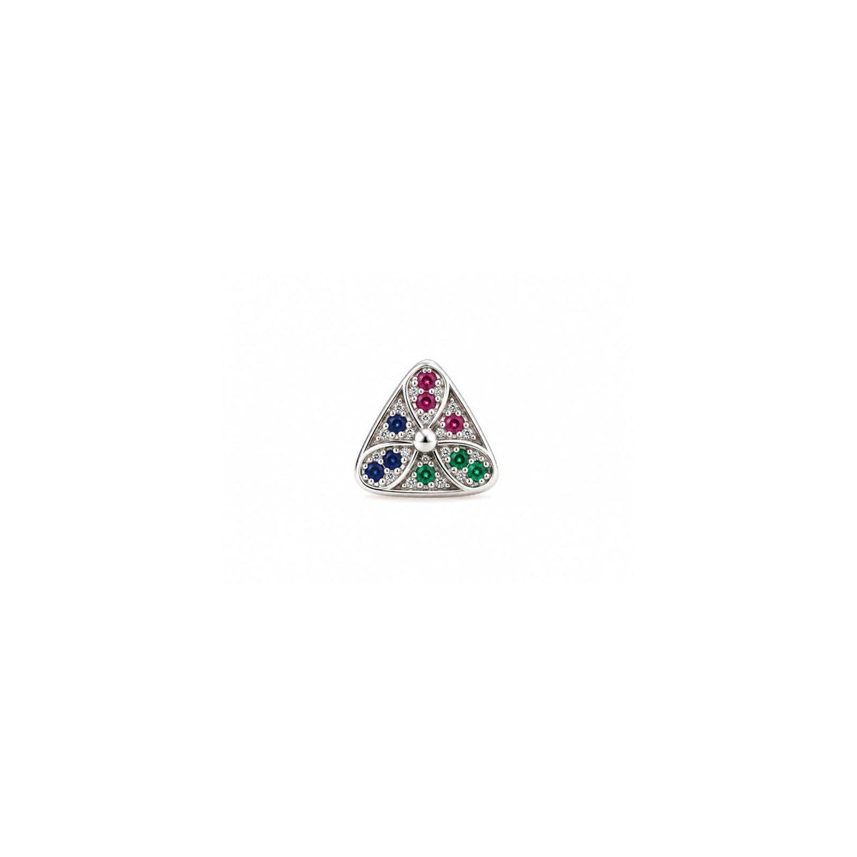 925 Sterling Silver Multicolour Triangular Floral Stud Earrings