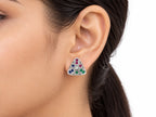 925 Sterling Silver Multicolour Triangular Floral Stud Earrings