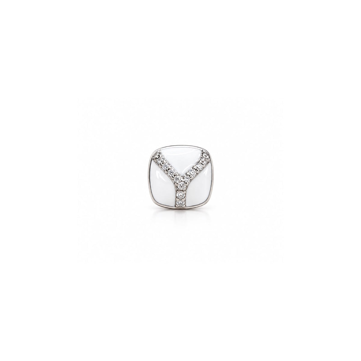 925 Sterling Silver White Enamel Square Stud Earrings with Sparkling Stones