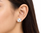 925 Sterling Silver White Enamel Square Stud Earrings with Sparkling Stones