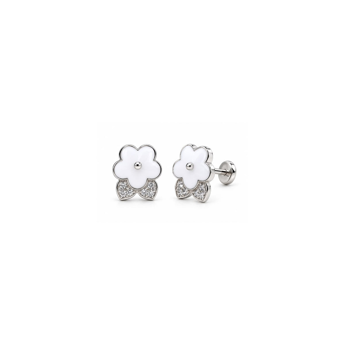 925 Sterling Silver White Floral Stud Earrings