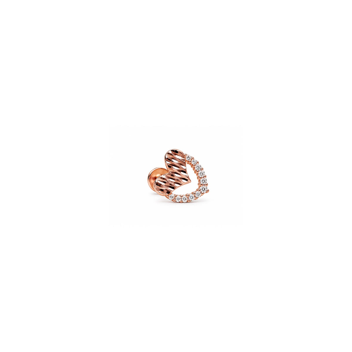 Rose Gold Heart Stud Earrings with Sparkling Stones