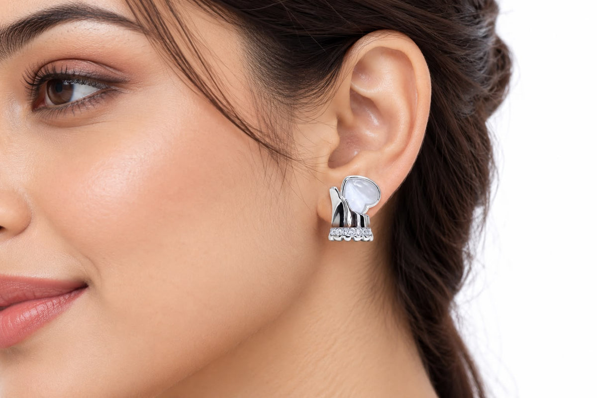 925 Sterling Silver White Stone Stud Earrings with Sparkling Accents