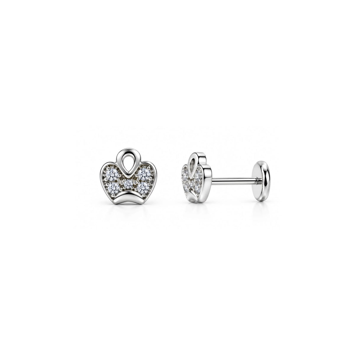 925 Sterling Silver Heart Stud Earrings with Sparkling Stones