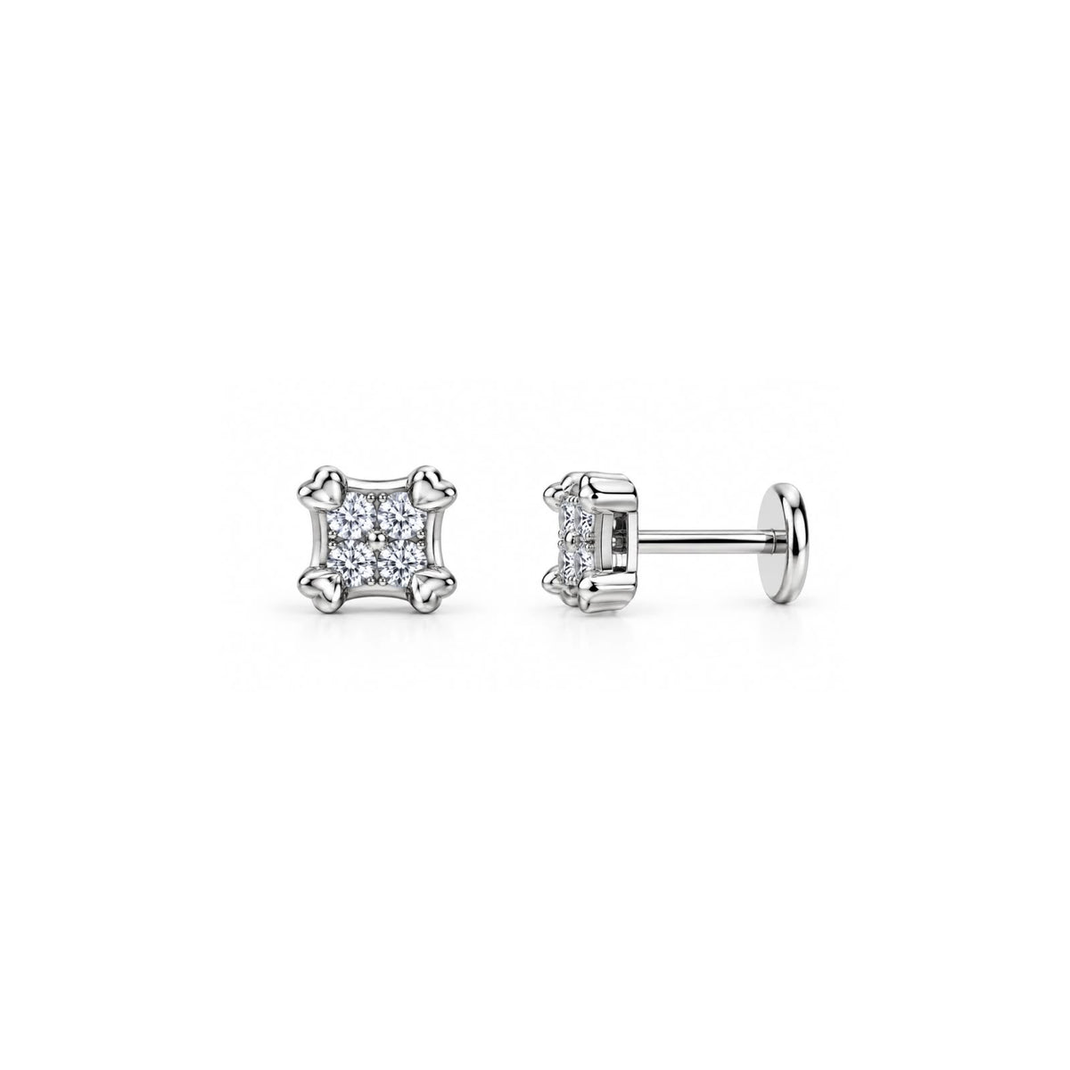 925 Sterling Silver Square Stud Earrings with Sparkling Stones