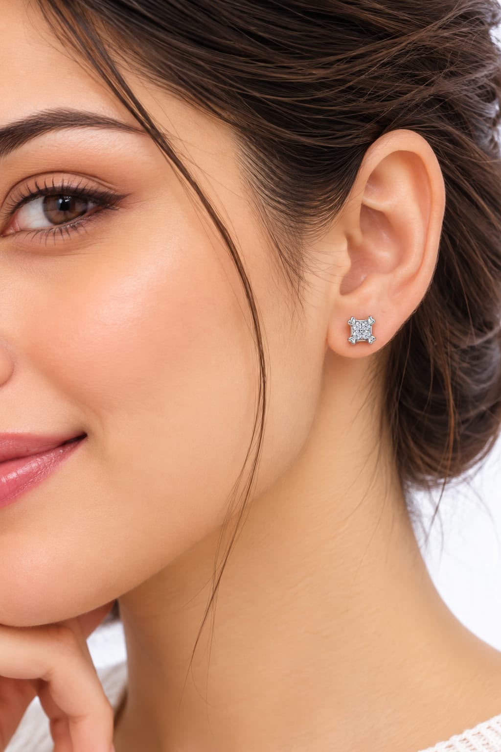 925 Sterling Silver Square Stud Earrings with Sparkling Stones