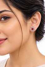 925 Sterling Silver Red Stone Halo Stud Earrings