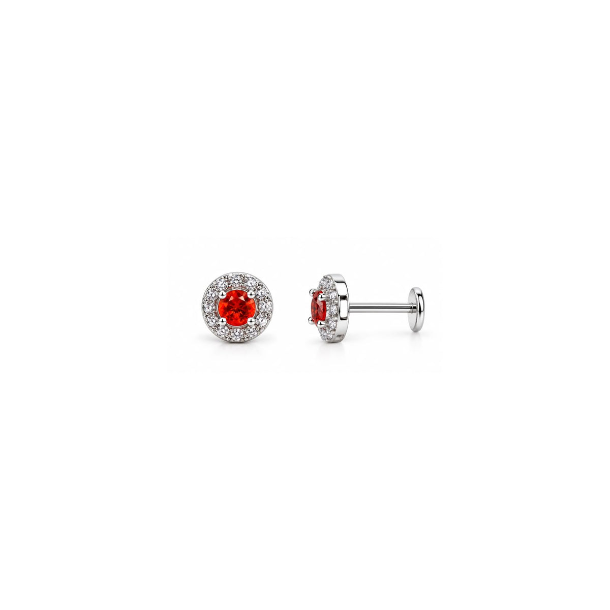 925 Sterling Silver Red Stone Halo Stud Earrings
