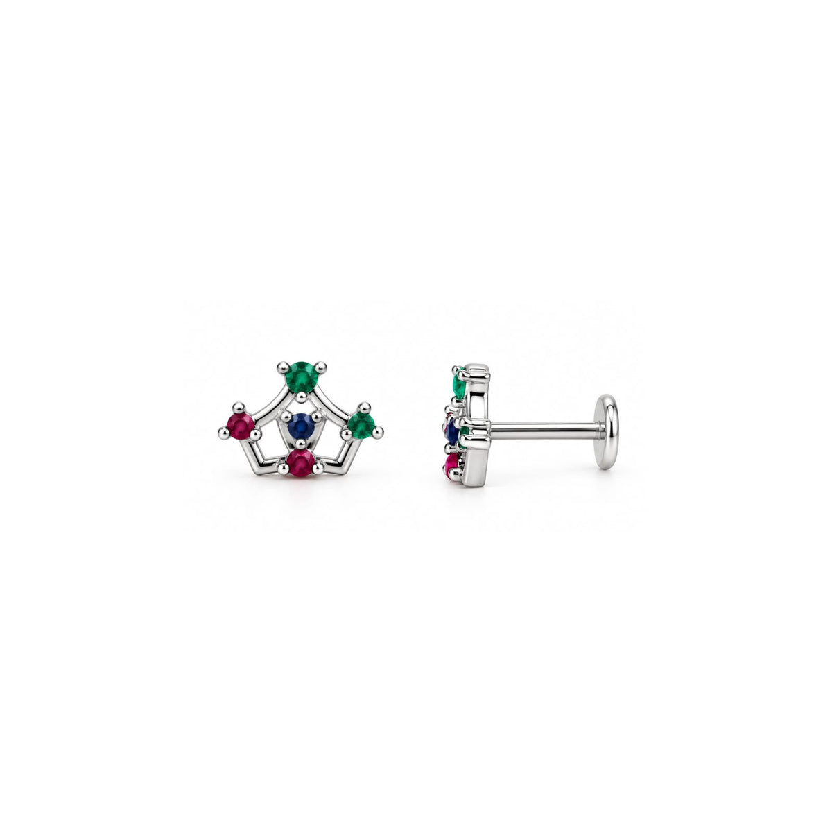925 Sterling Silver Multicolour Crown Stud Earrings