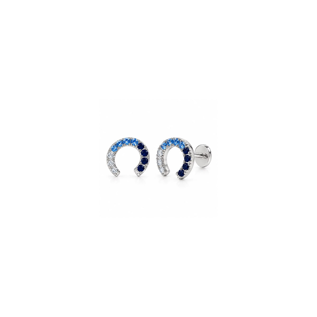 925 Sterling Silver Blue & White Horseshoe Stud Earrings