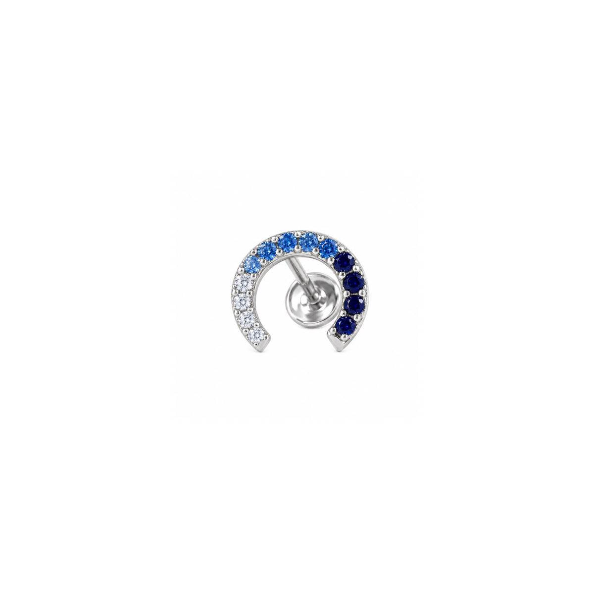925 Sterling Silver Blue & White Horseshoe Stud Earrings