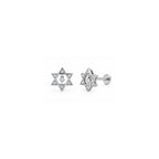 925 Sterling Silver Round Geometric Stud Earrings with White Stones