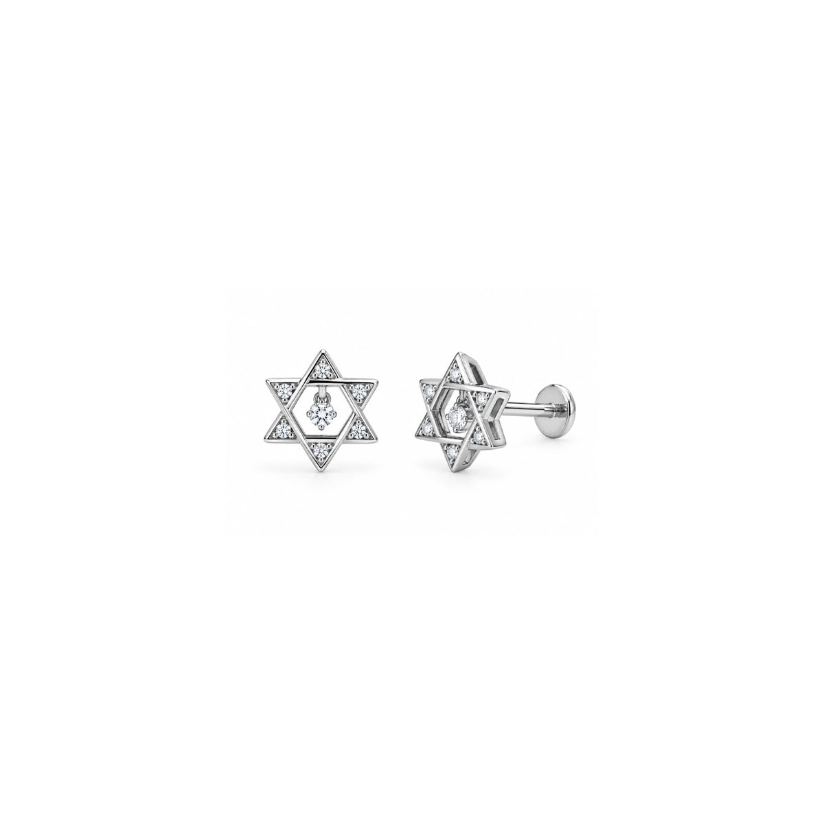 925 Sterling Silver Round Geometric Stud Earrings with White Stones