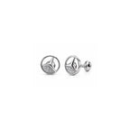 925 Sterling Silver Round Geometric Stud Earrings with White Stones