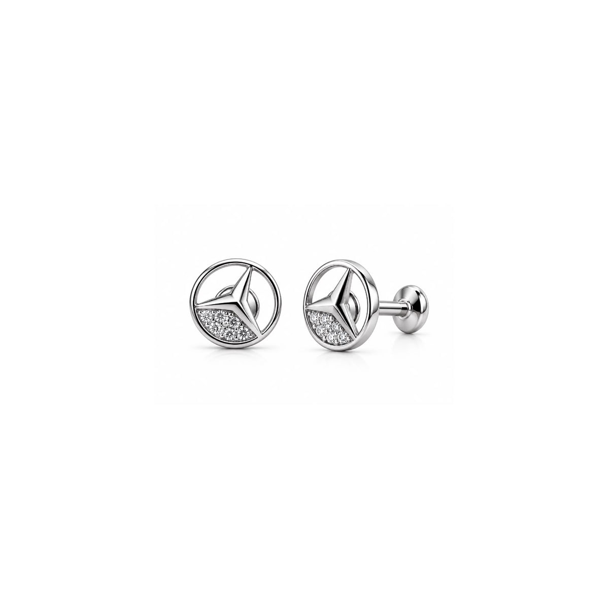 925 Sterling Silver Round Geometric Stud Earrings with White Stones