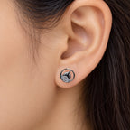 925 Sterling Silver Round Geometric Stud Earrings with White Stones