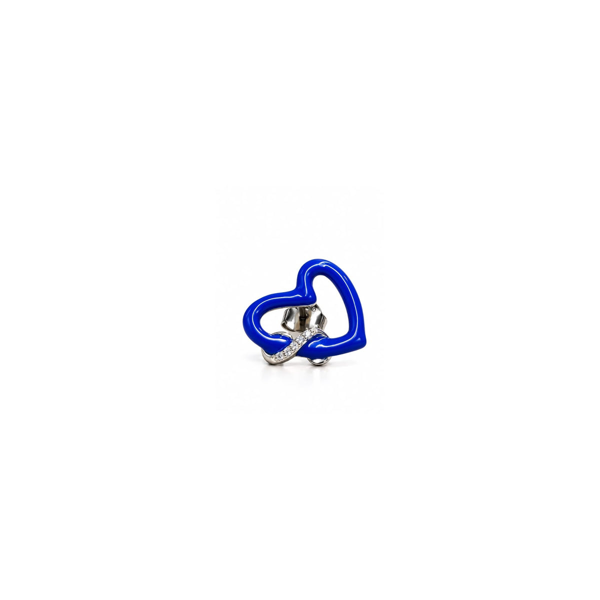 925 Sterling Silver Blue Heart Stud Earrings with White Stones