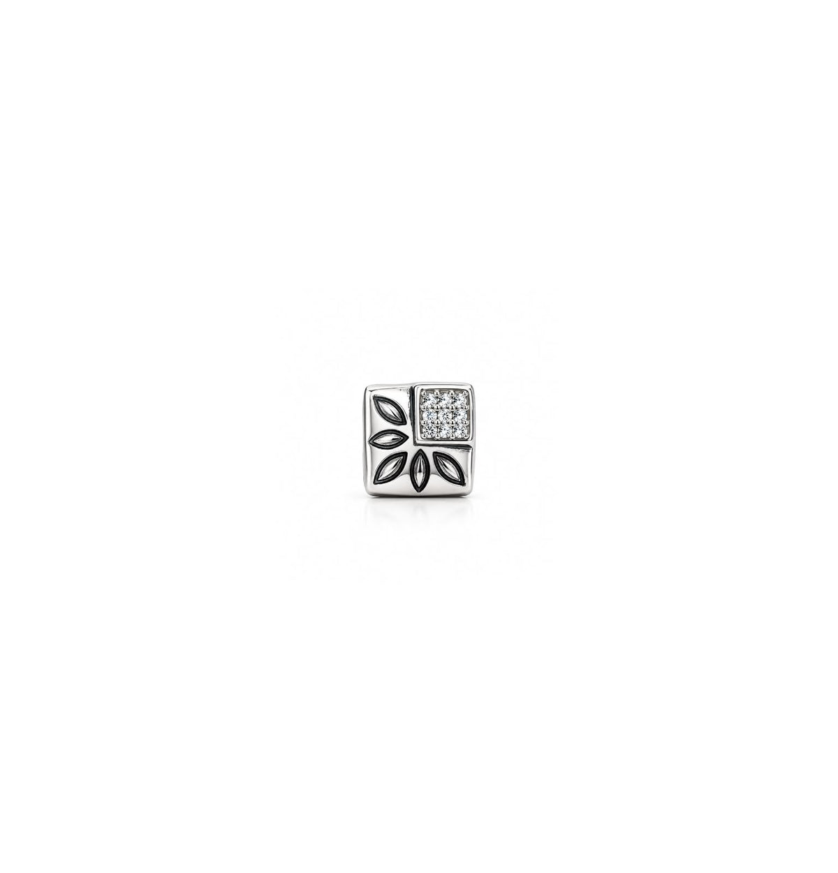 925 Sterling Silver Square Floral Stud Earrings with Sparkling White Stones