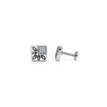 925 Sterling Silver Square Floral Stud Earrings with Sparkling White Stones