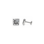 925 Sterling Silver Square Floral Stud Earrings with Sparkling White Stones