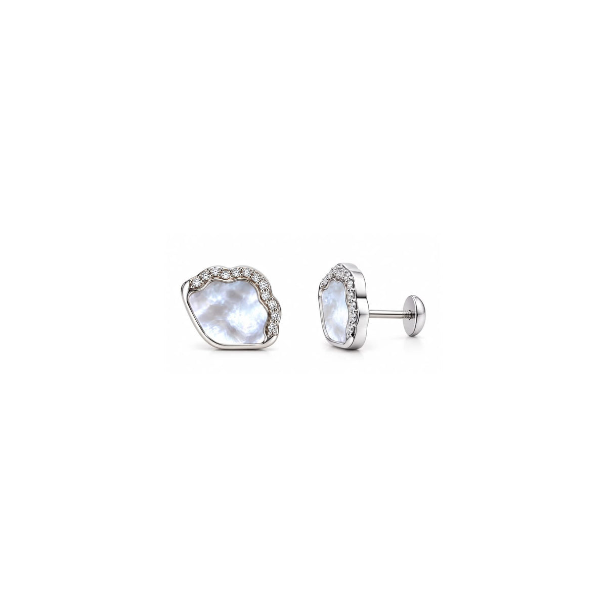 925 Sterling Silver Mother of Pearl Stud Earrings with Sparkling Stones