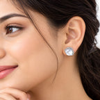 925 Sterling Silver Mother of Pearl Stud Earrings with Sparkling Stones